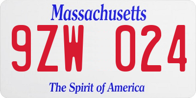 MA license plate 9ZW024