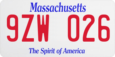 MA license plate 9ZW026