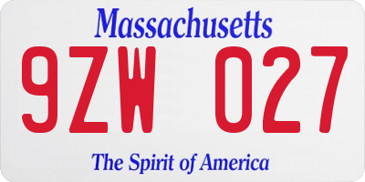 MA license plate 9ZW027