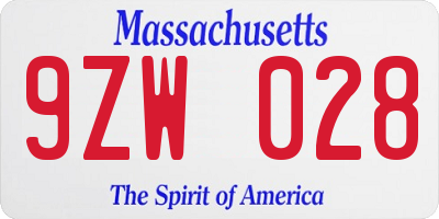 MA license plate 9ZW028