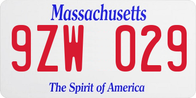 MA license plate 9ZW029
