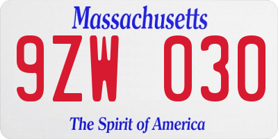 MA license plate 9ZW030
