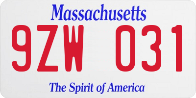 MA license plate 9ZW031