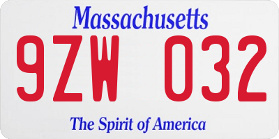 MA license plate 9ZW032