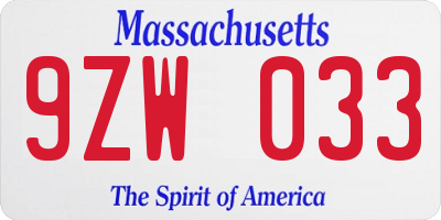 MA license plate 9ZW033