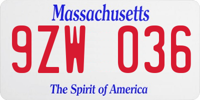 MA license plate 9ZW036