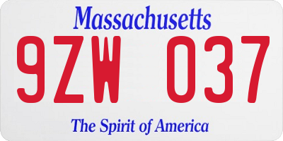 MA license plate 9ZW037