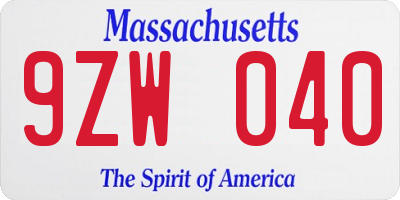 MA license plate 9ZW040