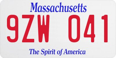 MA license plate 9ZW041