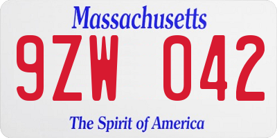 MA license plate 9ZW042