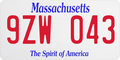 MA license plate 9ZW043