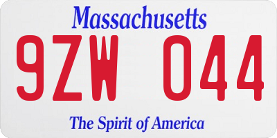 MA license plate 9ZW044