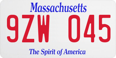 MA license plate 9ZW045