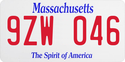 MA license plate 9ZW046