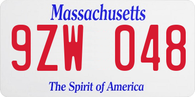 MA license plate 9ZW048