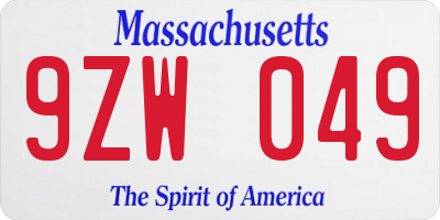 MA license plate 9ZW049