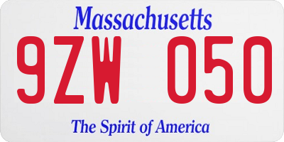 MA license plate 9ZW050