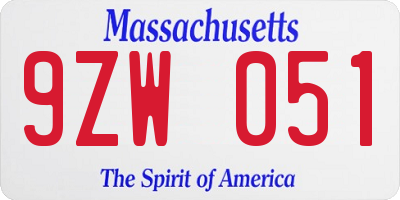 MA license plate 9ZW051