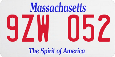 MA license plate 9ZW052