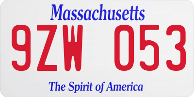 MA license plate 9ZW053