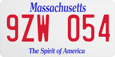 MA license plate 9ZW054