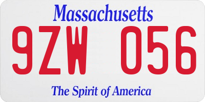 MA license plate 9ZW056