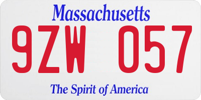 MA license plate 9ZW057