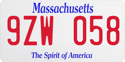 MA license plate 9ZW058