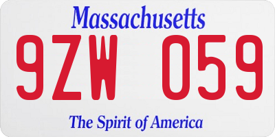 MA license plate 9ZW059