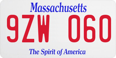 MA license plate 9ZW060