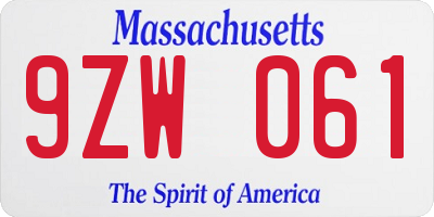 MA license plate 9ZW061