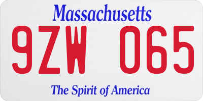 MA license plate 9ZW065