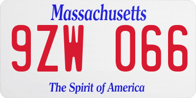 MA license plate 9ZW066