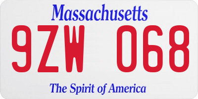 MA license plate 9ZW068