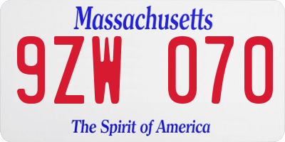 MA license plate 9ZW070