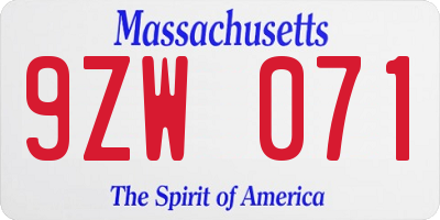 MA license plate 9ZW071