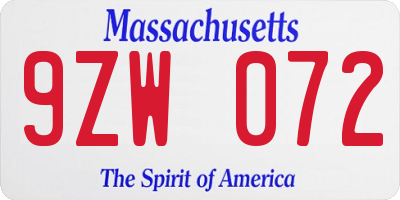 MA license plate 9ZW072