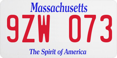 MA license plate 9ZW073