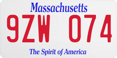 MA license plate 9ZW074