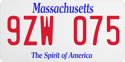 MA license plate 9ZW075