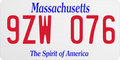 MA license plate 9ZW076