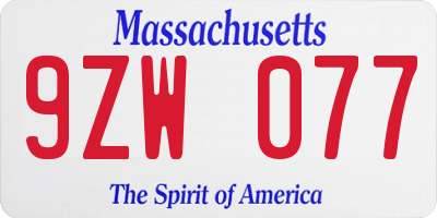 MA license plate 9ZW077