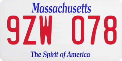 MA license plate 9ZW078