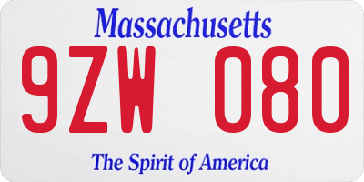 MA license plate 9ZW080