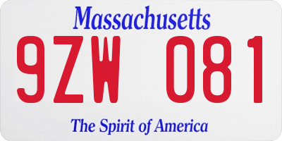 MA license plate 9ZW081