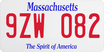 MA license plate 9ZW082