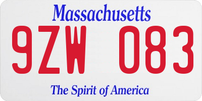 MA license plate 9ZW083