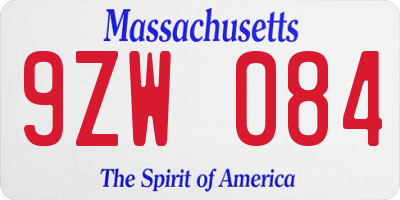 MA license plate 9ZW084