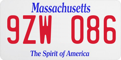 MA license plate 9ZW086