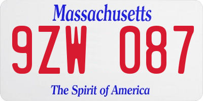 MA license plate 9ZW087